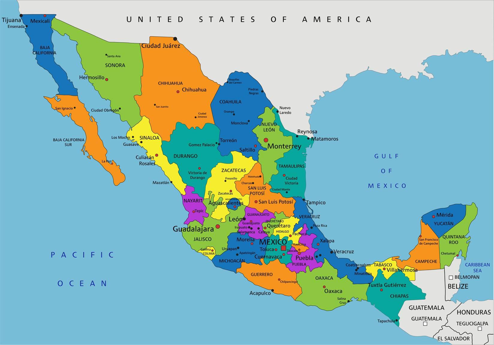 Carte regions mexique